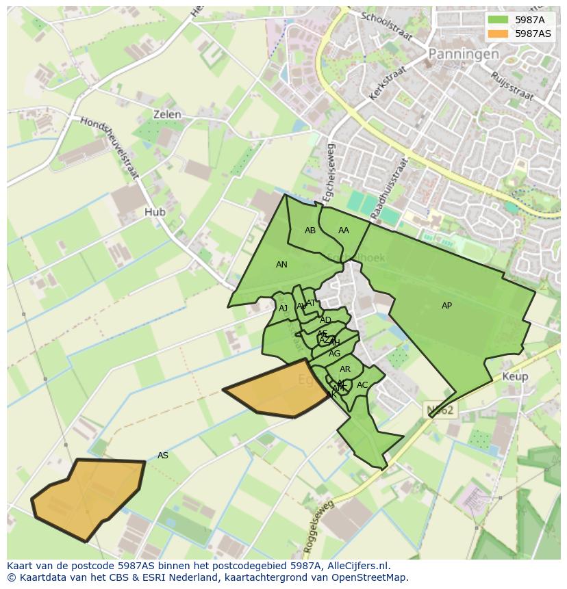 Afbeelding van het postcodegebied 5987 AS op de kaart.