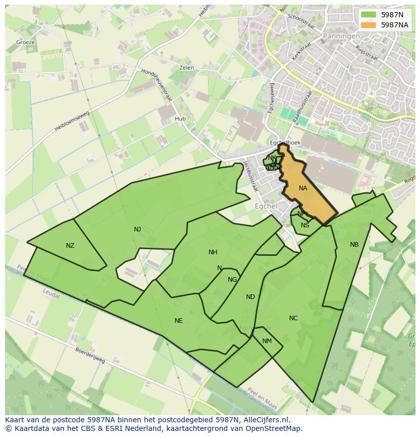 Afbeelding van het postcodegebied 5987 NA op de kaart.