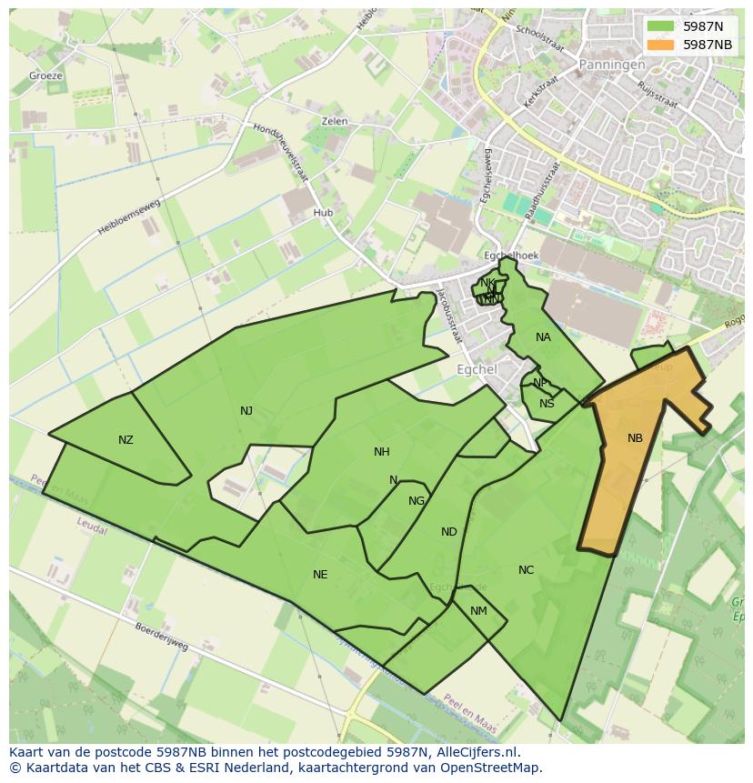Afbeelding van het postcodegebied 5987 NB op de kaart.