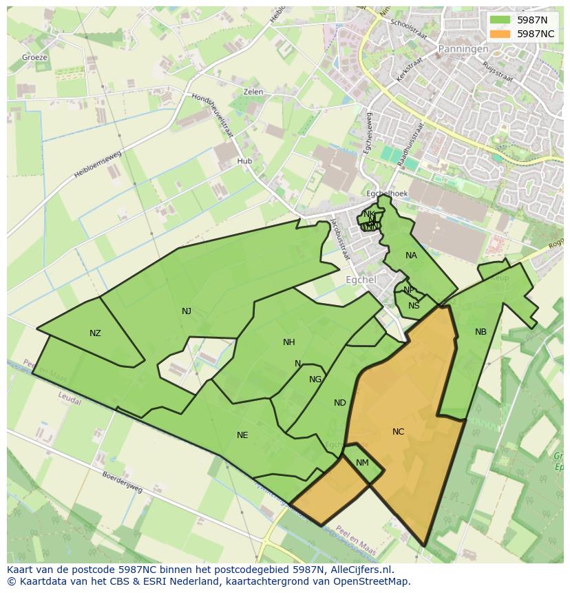 Afbeelding van het postcodegebied 5987 NC op de kaart.