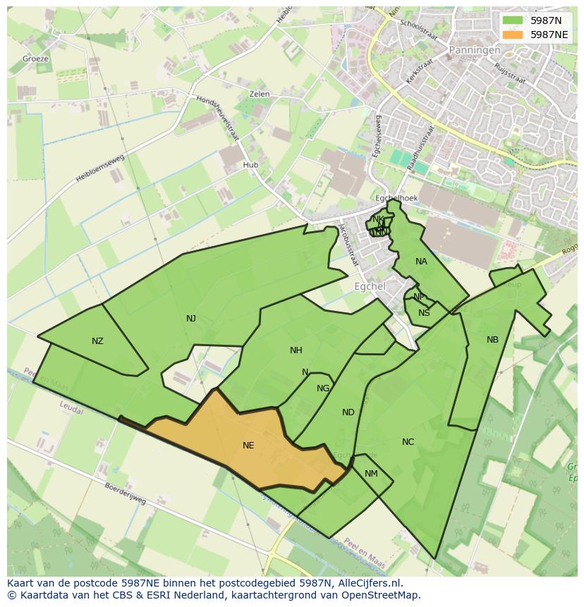 Afbeelding van het postcodegebied 5987 NE op de kaart.