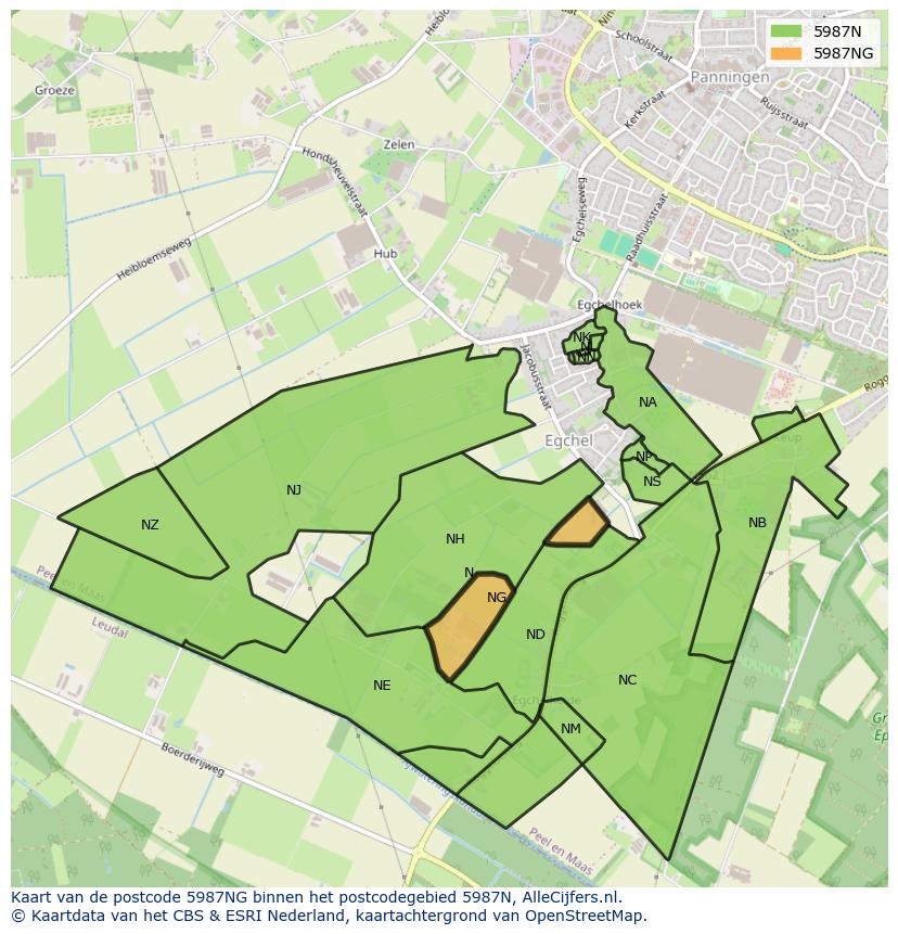 Afbeelding van het postcodegebied 5987 NG op de kaart.