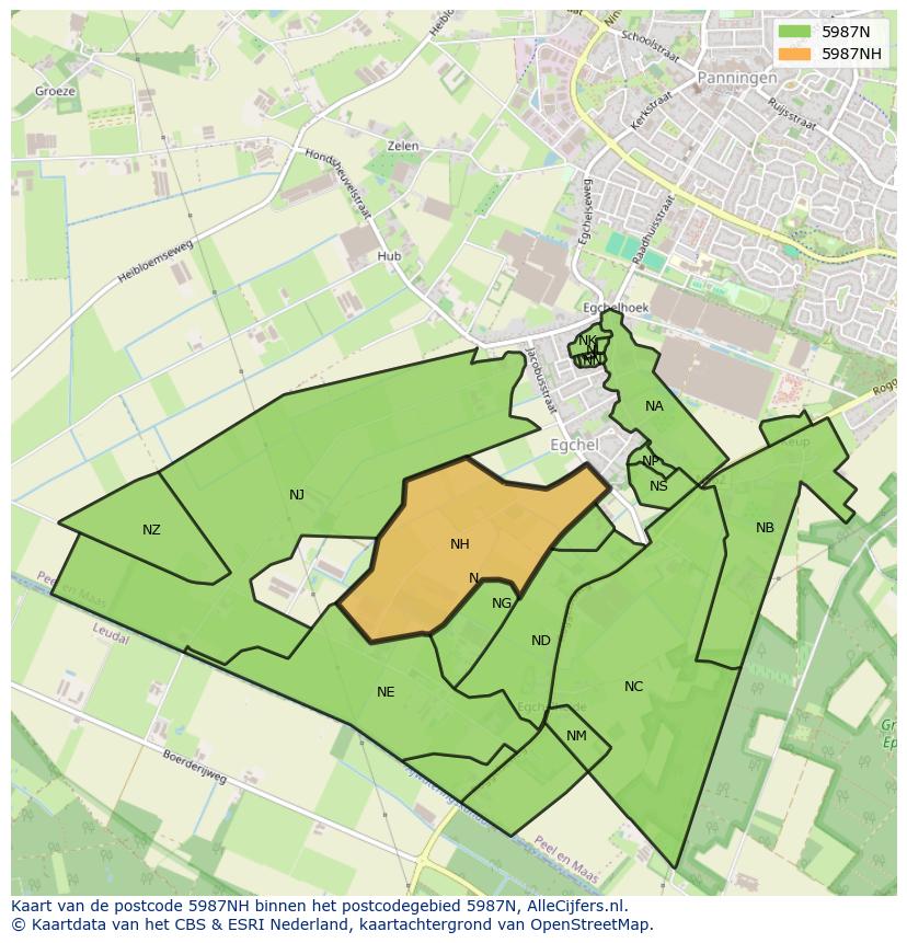 Afbeelding van het postcodegebied 5987 NH op de kaart.