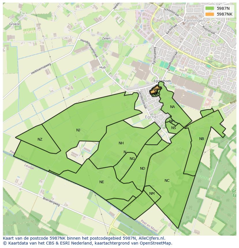 Afbeelding van het postcodegebied 5987 NK op de kaart.