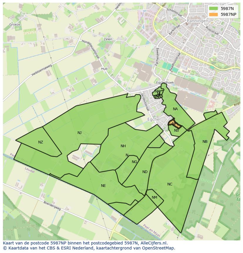 Afbeelding van het postcodegebied 5987 NP op de kaart.