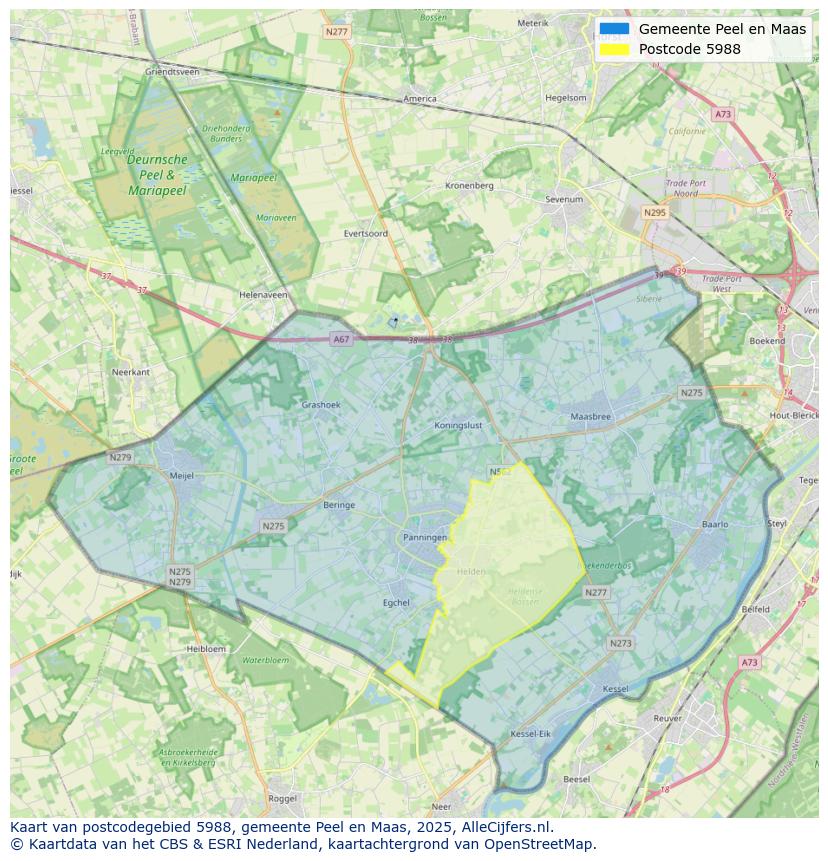 Afbeelding van het postcodegebied 5988 op de kaart.