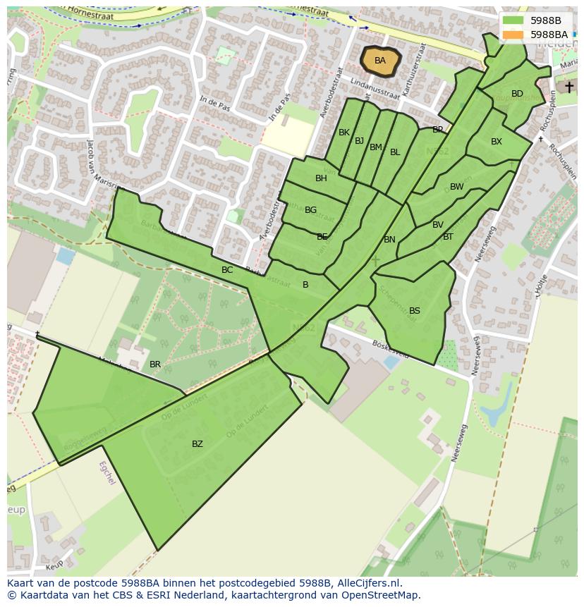 Afbeelding van het postcodegebied 5988 BA op de kaart.