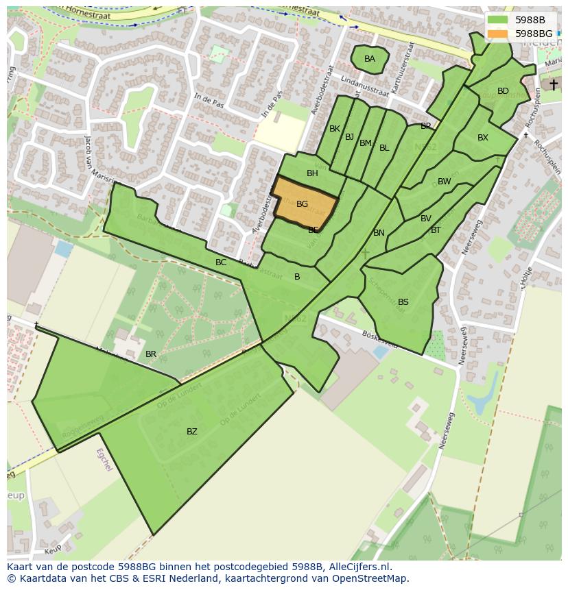 Afbeelding van het postcodegebied 5988 BG op de kaart.