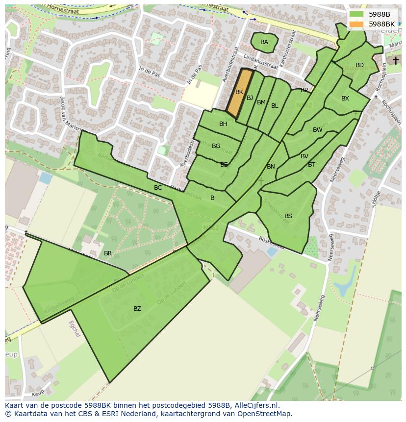 Afbeelding van het postcodegebied 5988 BK op de kaart.