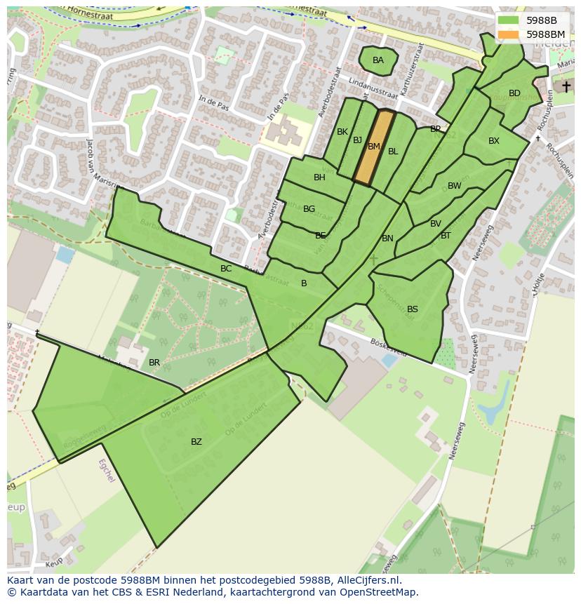Afbeelding van het postcodegebied 5988 BM op de kaart.