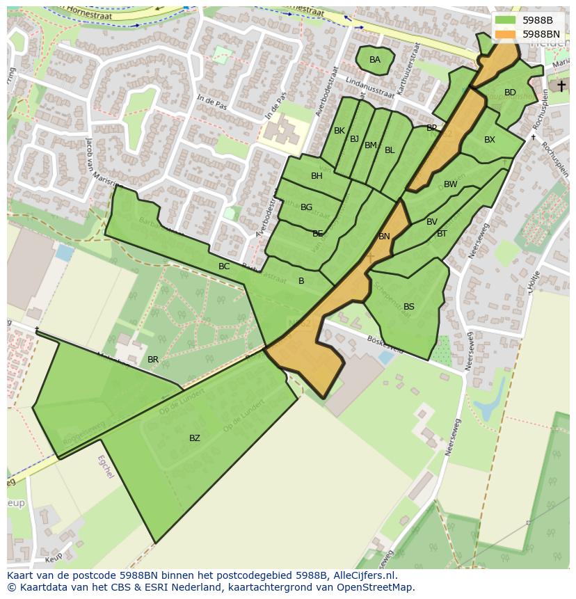 Afbeelding van het postcodegebied 5988 BN op de kaart.