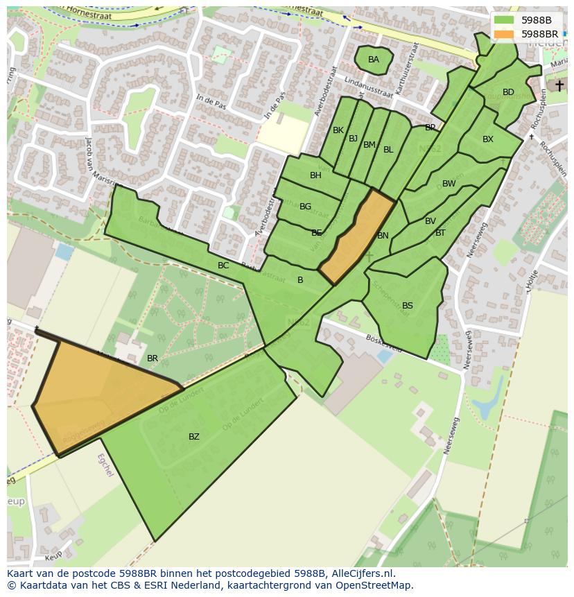 Afbeelding van het postcodegebied 5988 BR op de kaart.