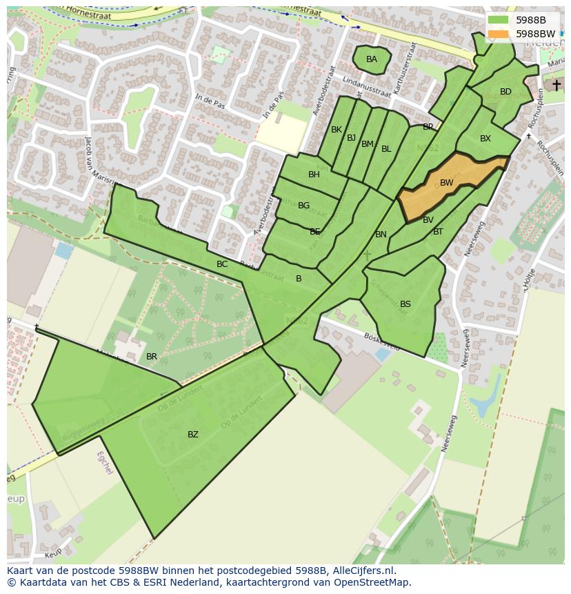 Afbeelding van het postcodegebied 5988 BW op de kaart.