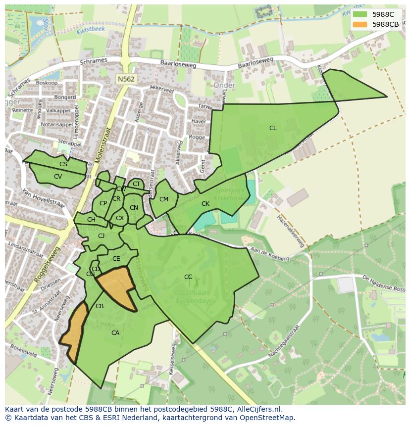 Afbeelding van het postcodegebied 5988 CB op de kaart.