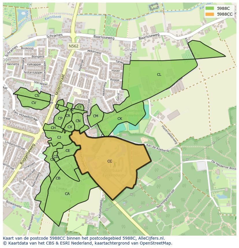 Afbeelding van het postcodegebied 5988 CC op de kaart.