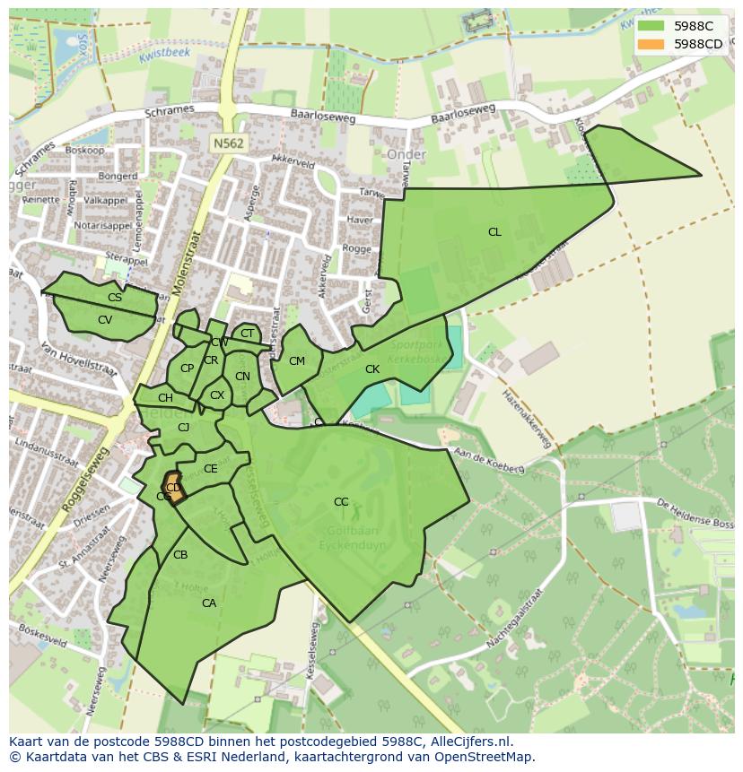 Afbeelding van het postcodegebied 5988 CD op de kaart.