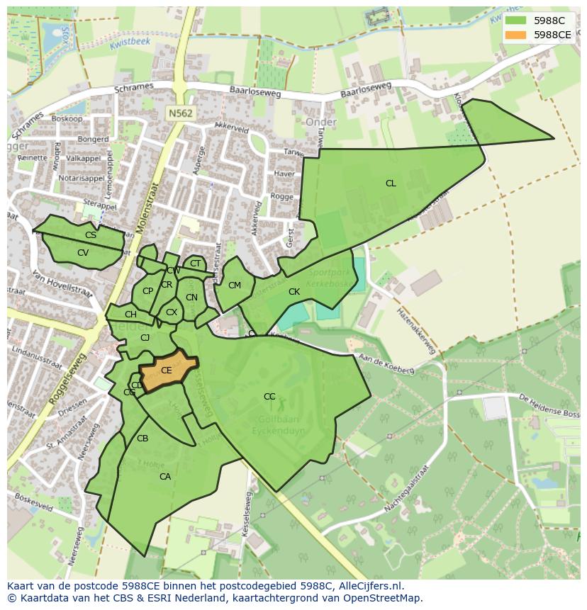 Afbeelding van het postcodegebied 5988 CE op de kaart.