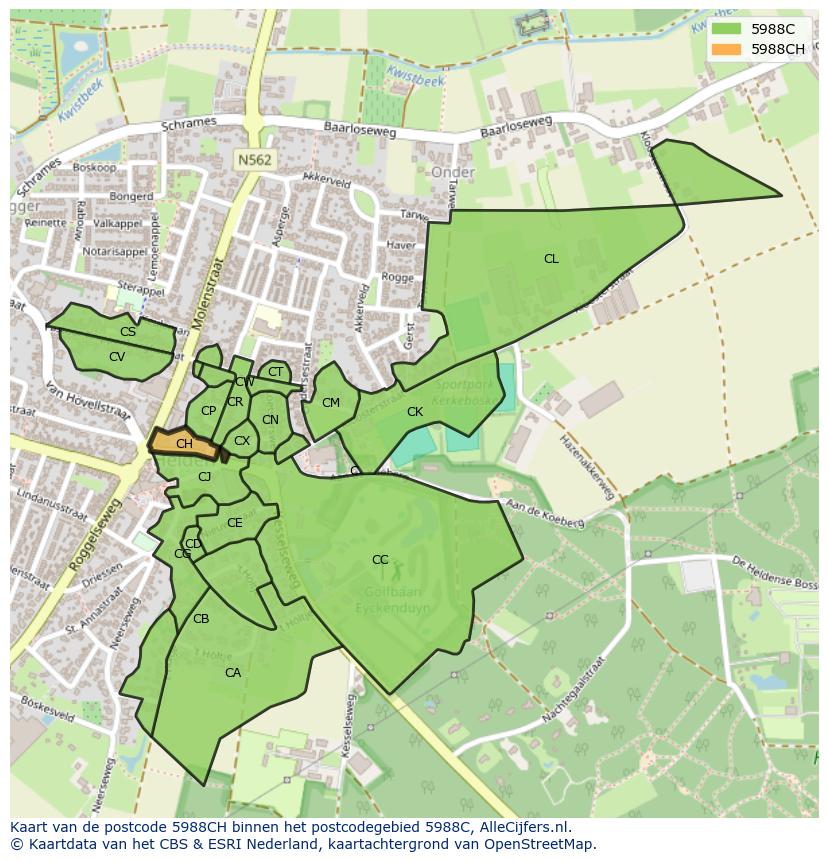Afbeelding van het postcodegebied 5988 CH op de kaart.