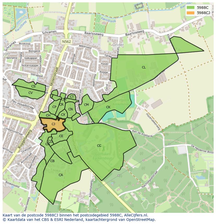 Afbeelding van het postcodegebied 5988 CJ op de kaart.