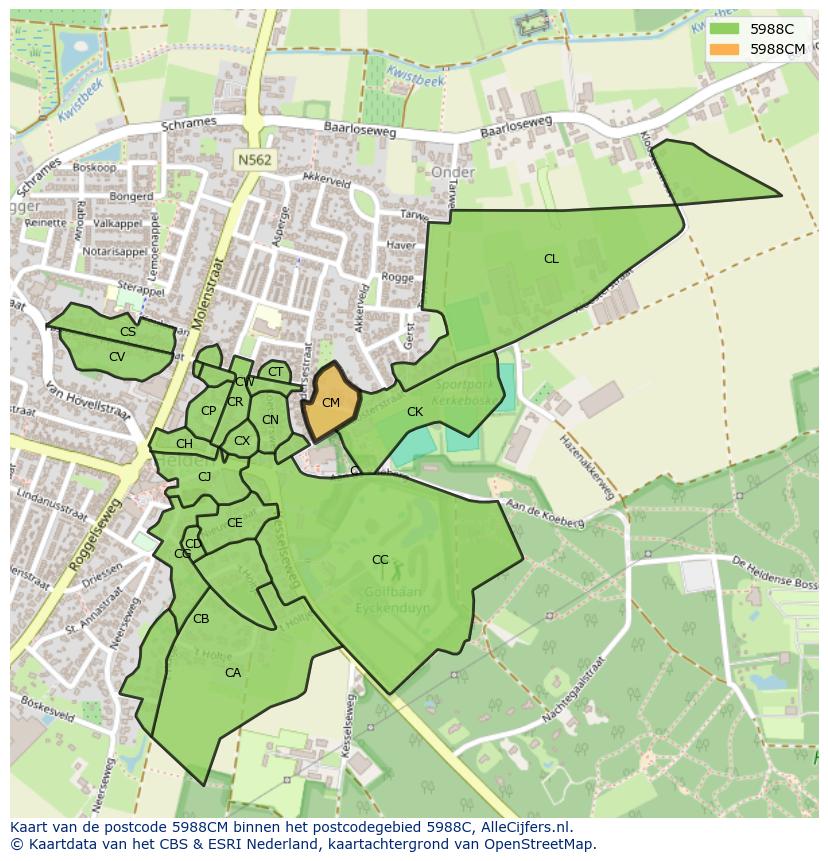 Afbeelding van het postcodegebied 5988 CM op de kaart.