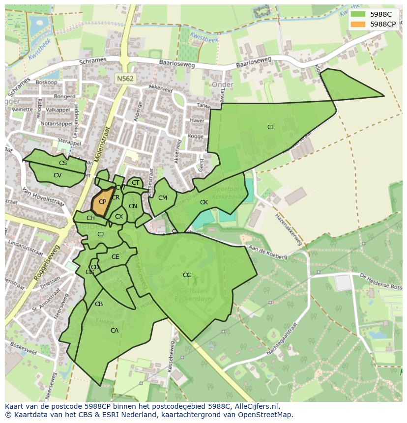 Afbeelding van het postcodegebied 5988 CP op de kaart.