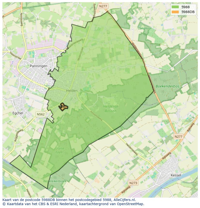 Afbeelding van het postcodegebied 5988 DB op de kaart.