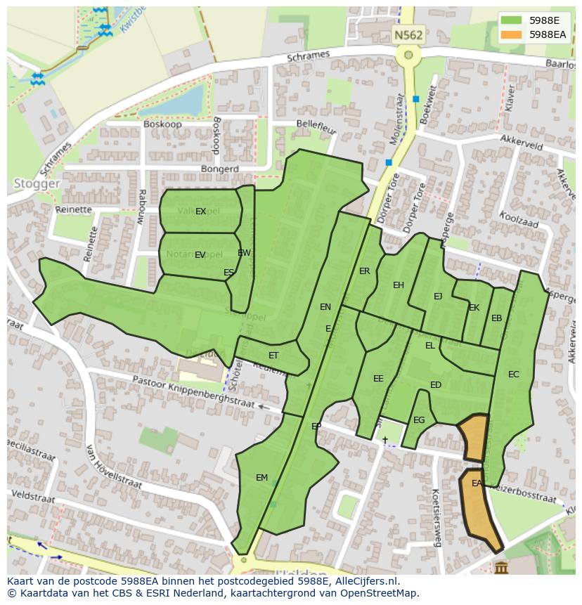 Afbeelding van het postcodegebied 5988 EA op de kaart.