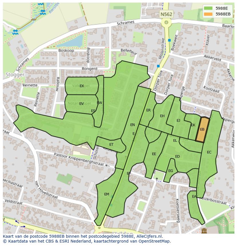 Afbeelding van het postcodegebied 5988 EB op de kaart.