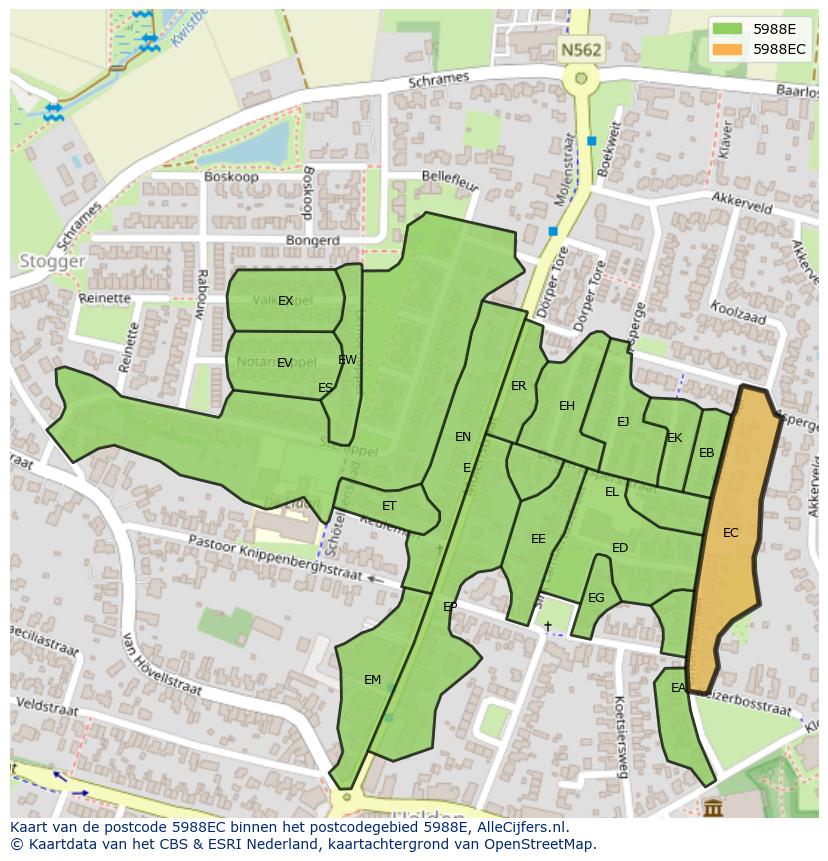 Afbeelding van het postcodegebied 5988 EC op de kaart.