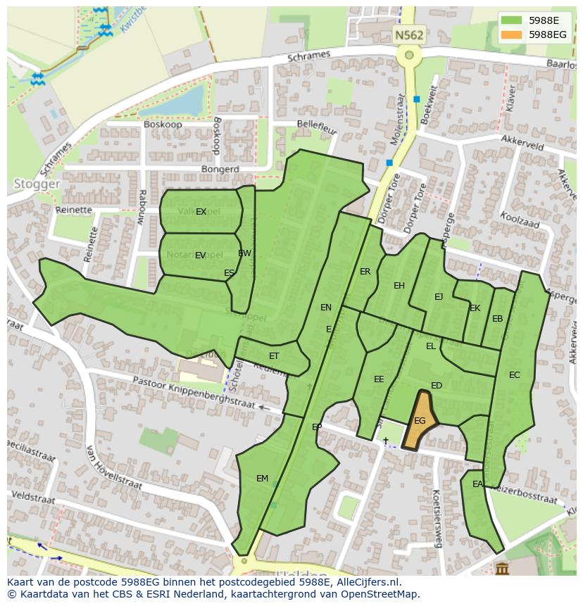 Afbeelding van het postcodegebied 5988 EG op de kaart.