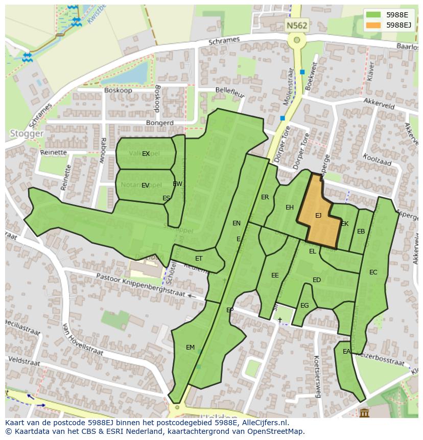 Afbeelding van het postcodegebied 5988 EJ op de kaart.
