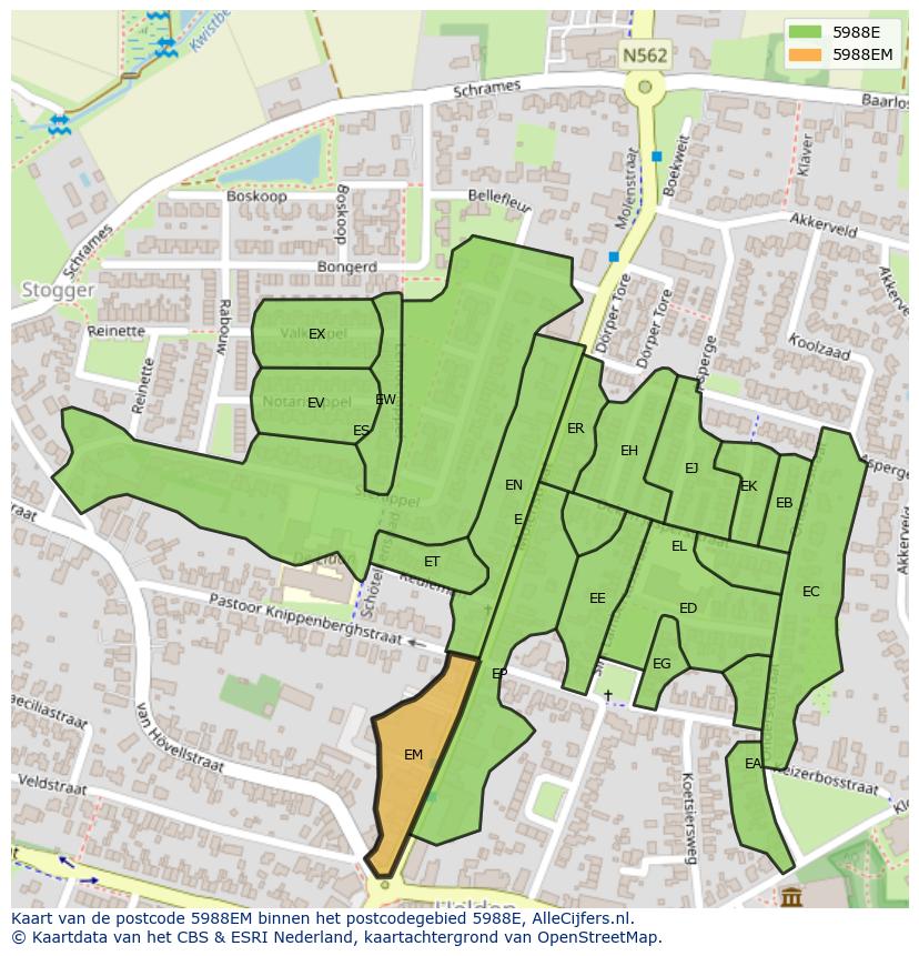Afbeelding van het postcodegebied 5988 EM op de kaart.