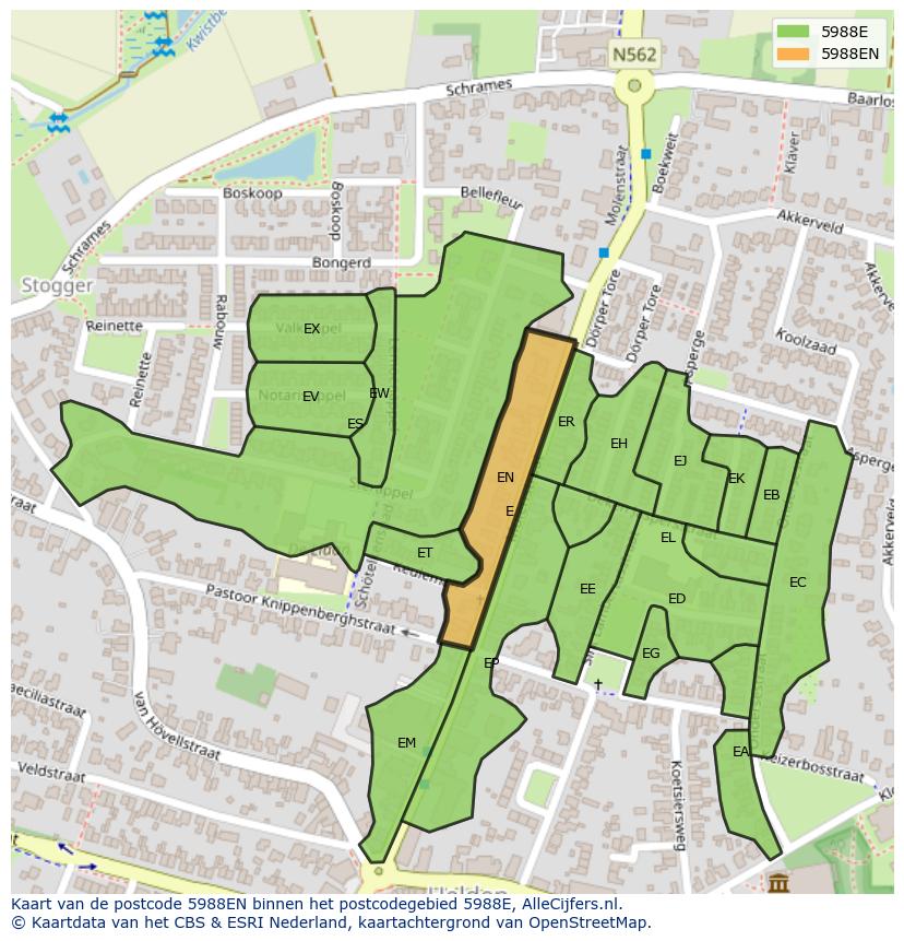 Afbeelding van het postcodegebied 5988 EN op de kaart.