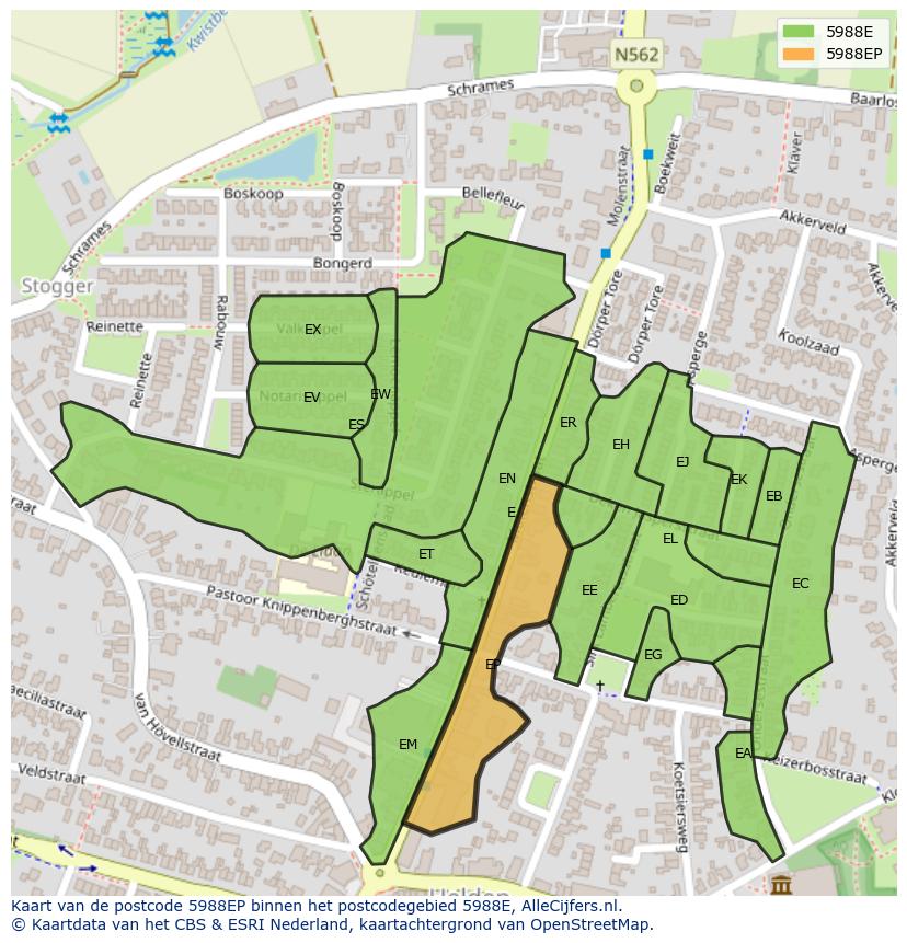 Afbeelding van het postcodegebied 5988 EP op de kaart.