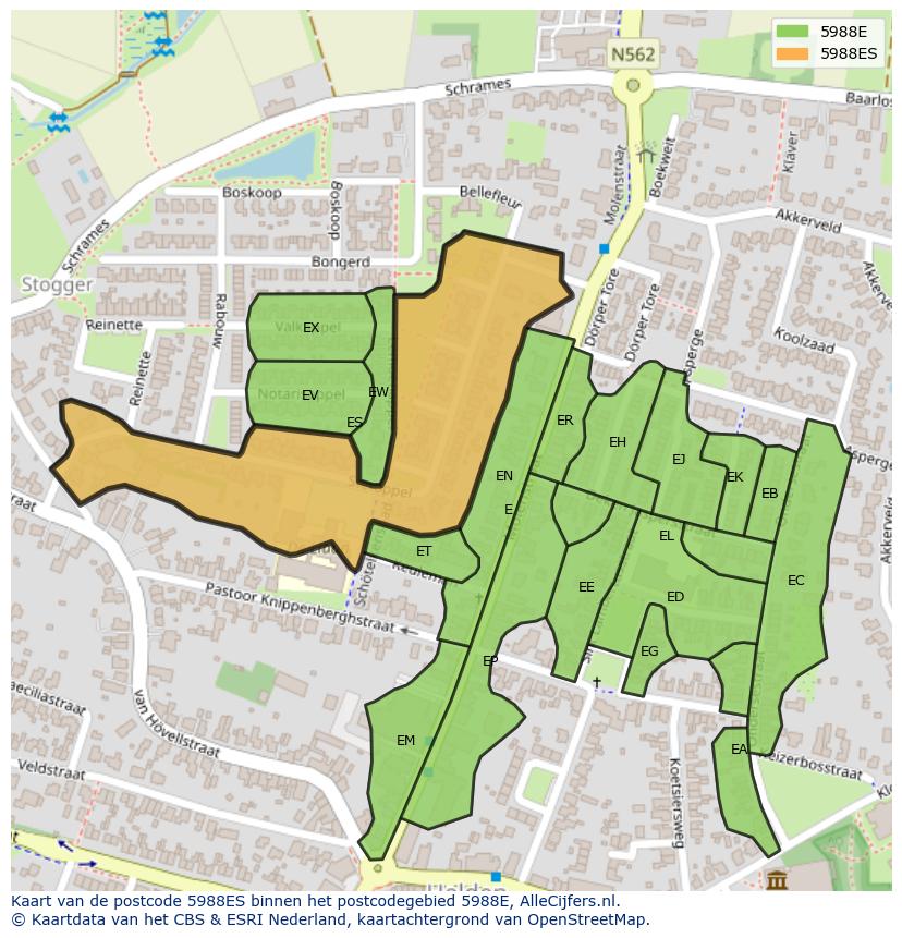 Afbeelding van het postcodegebied 5988 ES op de kaart.
