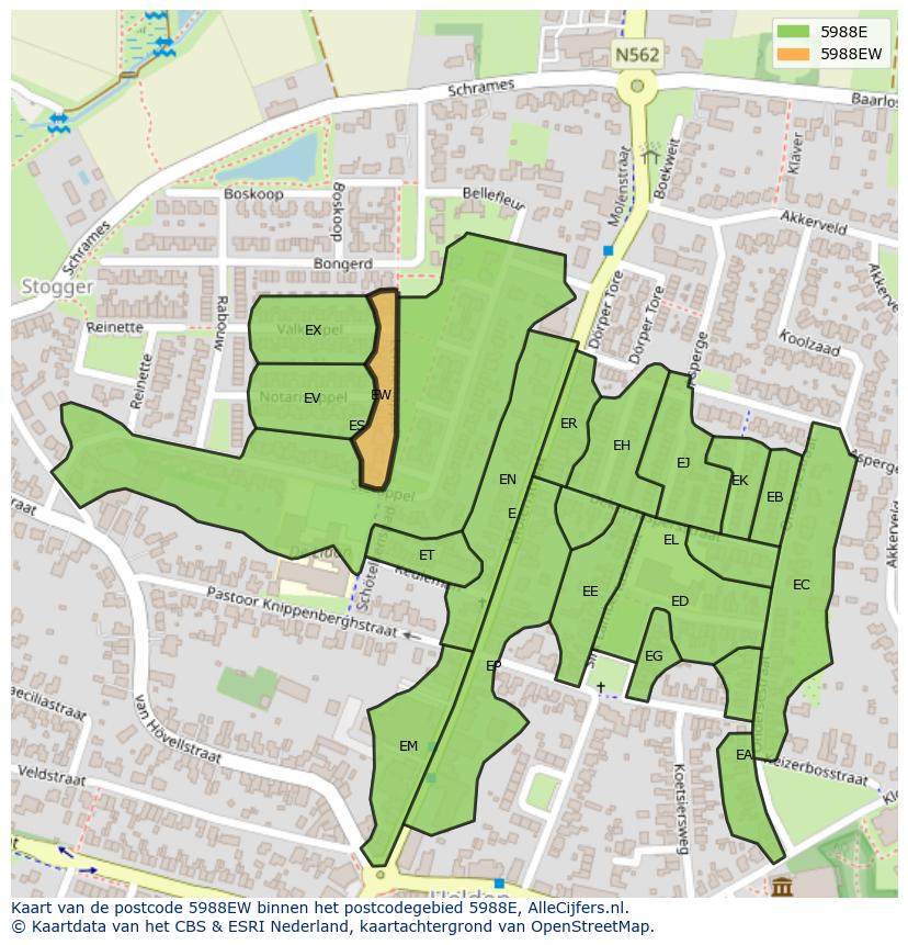 Afbeelding van het postcodegebied 5988 EW op de kaart.
