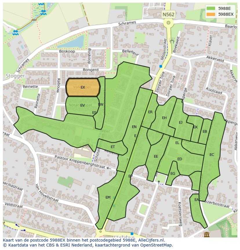 Afbeelding van het postcodegebied 5988 EX op de kaart.