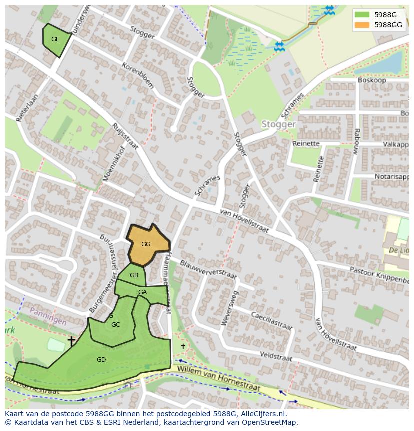Afbeelding van het postcodegebied 5988 GG op de kaart.