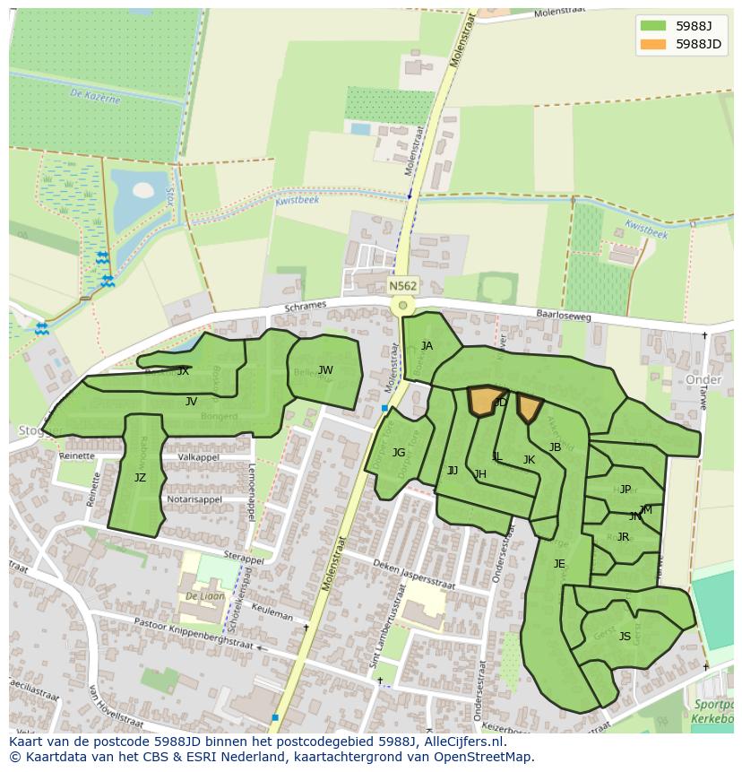 Afbeelding van het postcodegebied 5988 JD op de kaart.