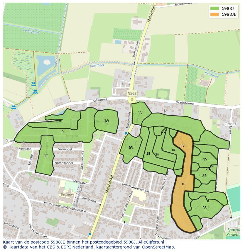 Afbeelding van het postcodegebied 5988 JE op de kaart.