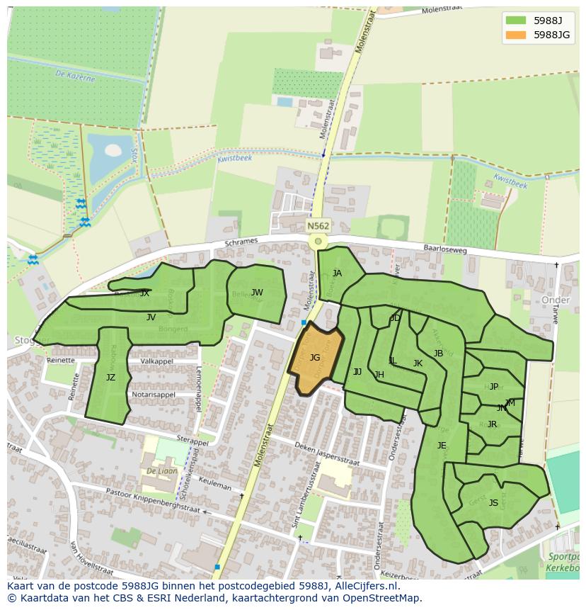 Afbeelding van het postcodegebied 5988 JG op de kaart.