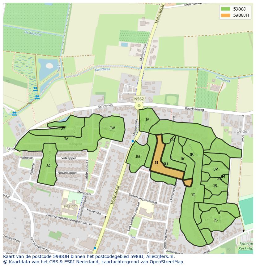 Afbeelding van het postcodegebied 5988 JH op de kaart.