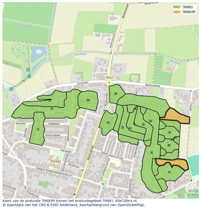 Afbeelding van het postcodegebied 5988 JM op de kaart.