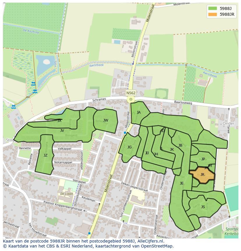 Afbeelding van het postcodegebied 5988 JR op de kaart.