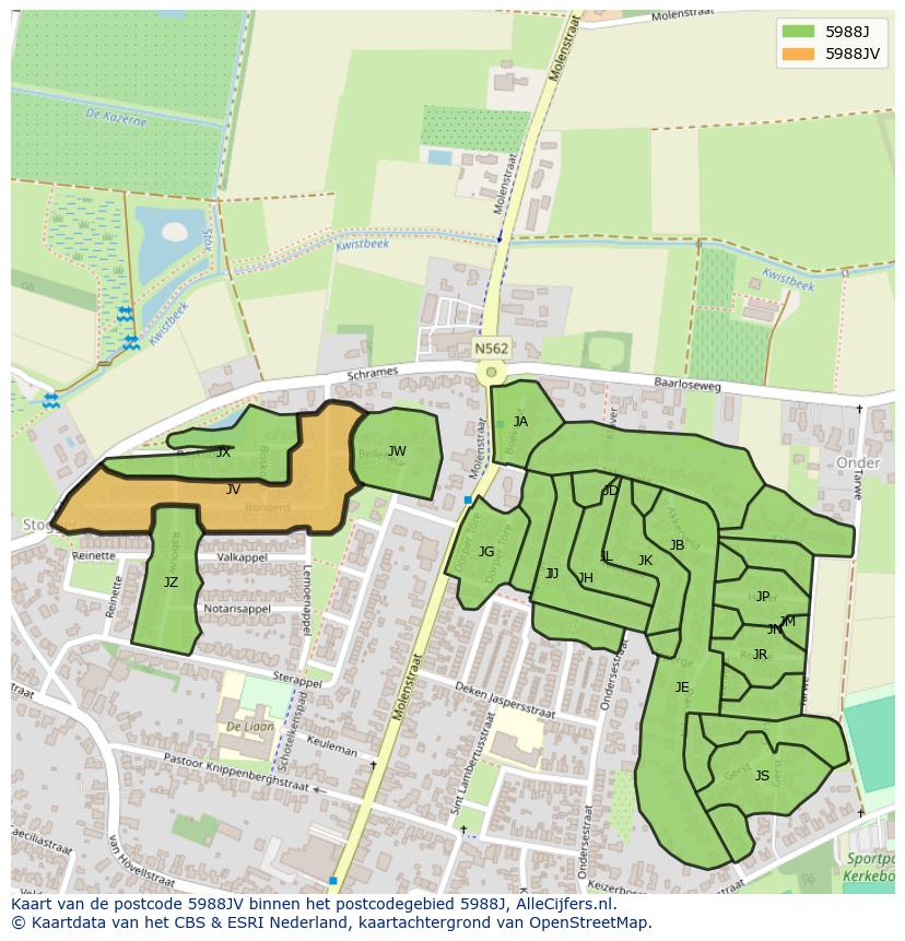 Afbeelding van het postcodegebied 5988 JV op de kaart.