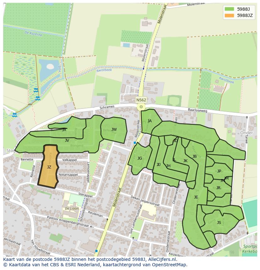 Afbeelding van het postcodegebied 5988 JZ op de kaart.