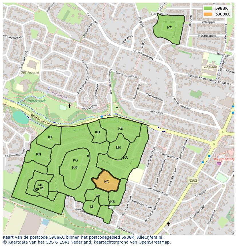Afbeelding van het postcodegebied 5988 KC op de kaart.