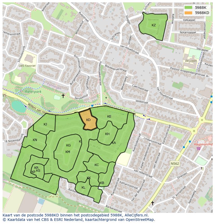 Afbeelding van het postcodegebied 5988 KD op de kaart.