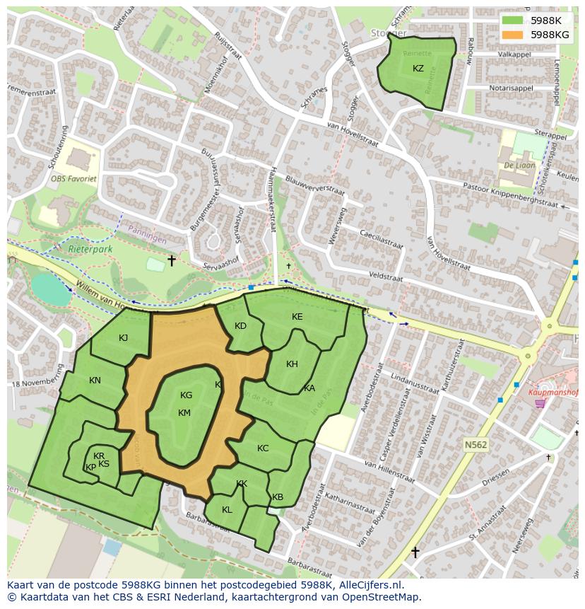 Afbeelding van het postcodegebied 5988 KG op de kaart.
