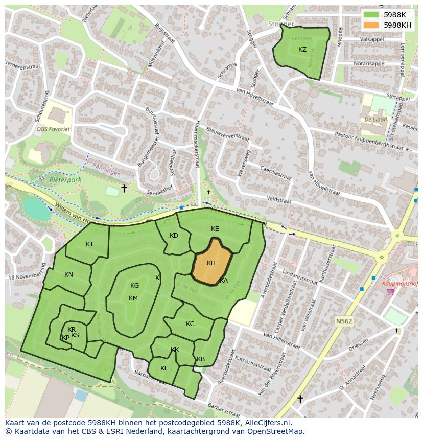 Afbeelding van het postcodegebied 5988 KH op de kaart.